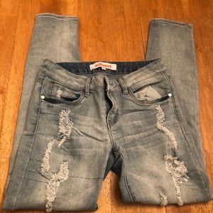 Dollhouse light wash skinny deconstructed jeans 9